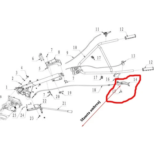 Maneta ambreaj RURIS PS6500k-2-14, pentru motosapa Ruris, Dac, Gigant, Zimbru