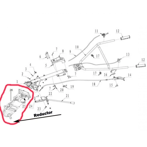 Reductor RURIS PS6500k-2-26, prevazut cu ax hexagonal de 23 mm, pentru motosapa Ruris, Dac, Zimbru, Gigant