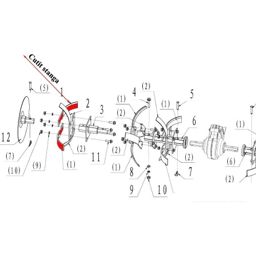 Cutit stanga RURIS PS6500k-7-1a, distanta gauri fixare 60 mm, pentru motosapa Dac, Ruris, Gigant, Zimbru