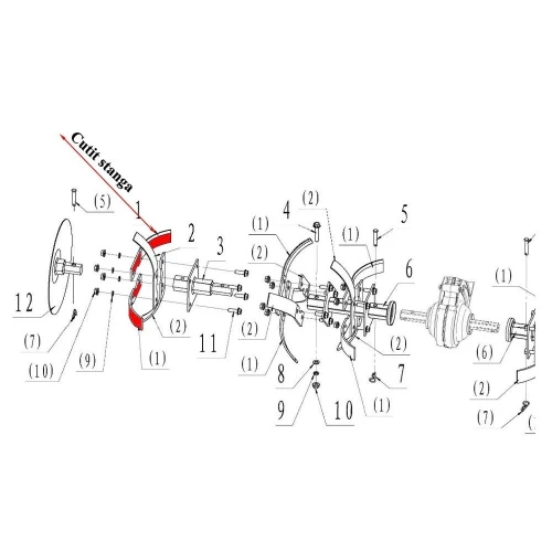 Cutit stanga RURIS PS6500k-7-1, distanta gauri fixare 70 mm, pentru motosapa Dac, Ruris, Gigant, Zimbru