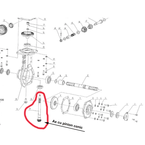 Ax transmisie cu pinion conic RURIS PS731-2-17, pentru motocultor Ruris 731K