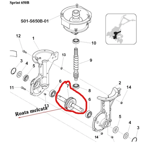 Roata melcata RURIS PSS550-03, pentru motosapa Sprint 650B, 650L, 550H, Farm 450