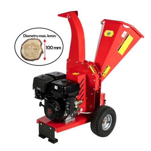 Tocator pentru crengi Micul Fermier, 100mm, motor benzina 15CP, pornire electrica, alimentare orizontala, pentru rumegus