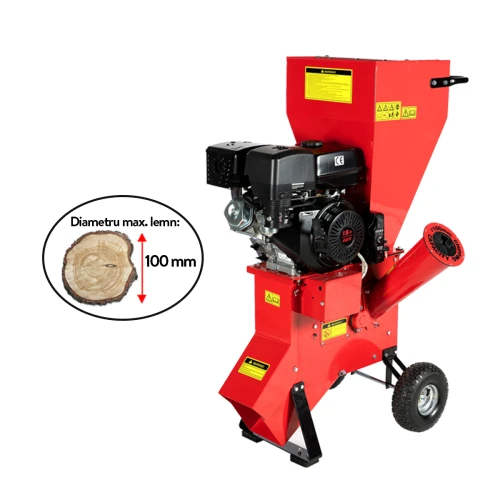 Tocator pentru crengi Micul Fermier, 100mm, motor benzina 15CP, pornire electrica, alimentare verticala, pentru rumegus