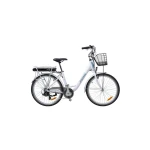 Bicicleta electrica Hecht prime white cu sasiu din aluminiu schimbator shimano acumulator 36 v