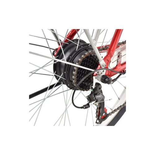 Bicicleta electrica Hecht prime red cu sasiu din aluminiu schimbator shimano acumulator 36 v