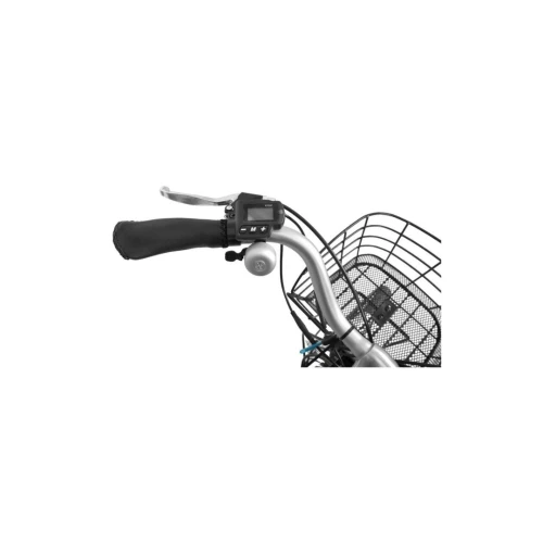 Bicicleta electrica Hecht prime white cu sasiu din aluminiu schimbator shimano acumulator 36 v