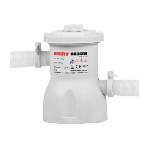 Pompa de filtrare pentru piscina HECHT 003609, alimentare 230 V, debit de apa 1.2 mc/h, kit de montare complet, culoare alb