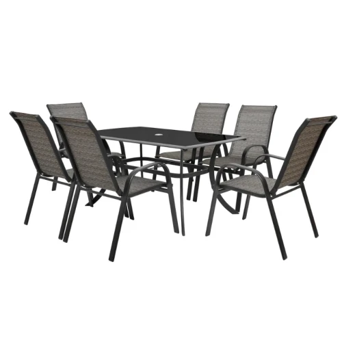 Set mobilier pentru gradina HECHT Honey Set 6, aluminiu/sticla, masa 150 x 90 x 72 cm, 6 x scaune 58 x 74 x 97 cm