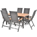 Set mobilier pentru gradina HECHT Montana, aluminiu/lemn, masa 140/180 x 90 x 77.5 cm, 6 x scaune 69 x 59 x 111.5 cm