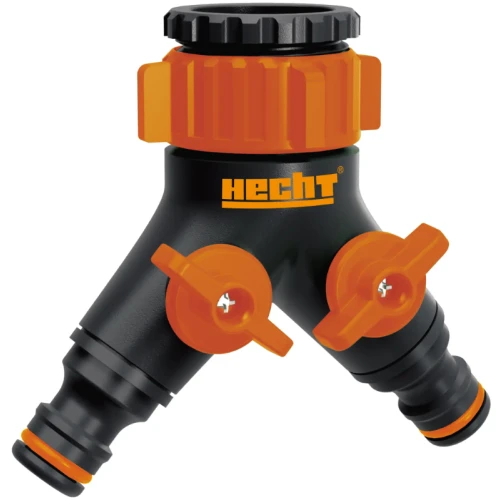 Adaptor pentru robinet HECHT 08002, cu doua cai, 3/4 inch si 1 inch, din plastic, portocaliu/negru